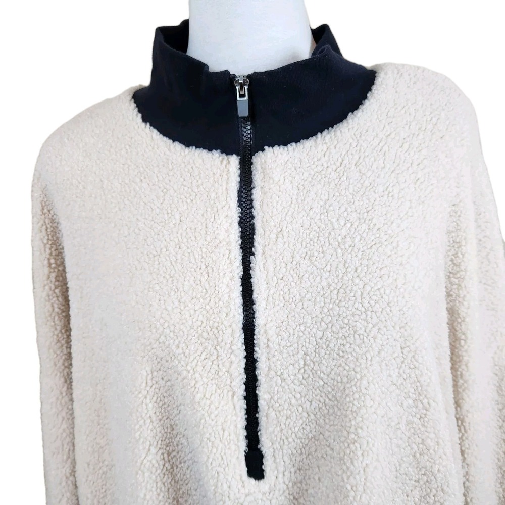 Fabletics Womens 3X‎ Dream Polar Fleece 1/2 Zip Pullover Top Ivory Black Sweater